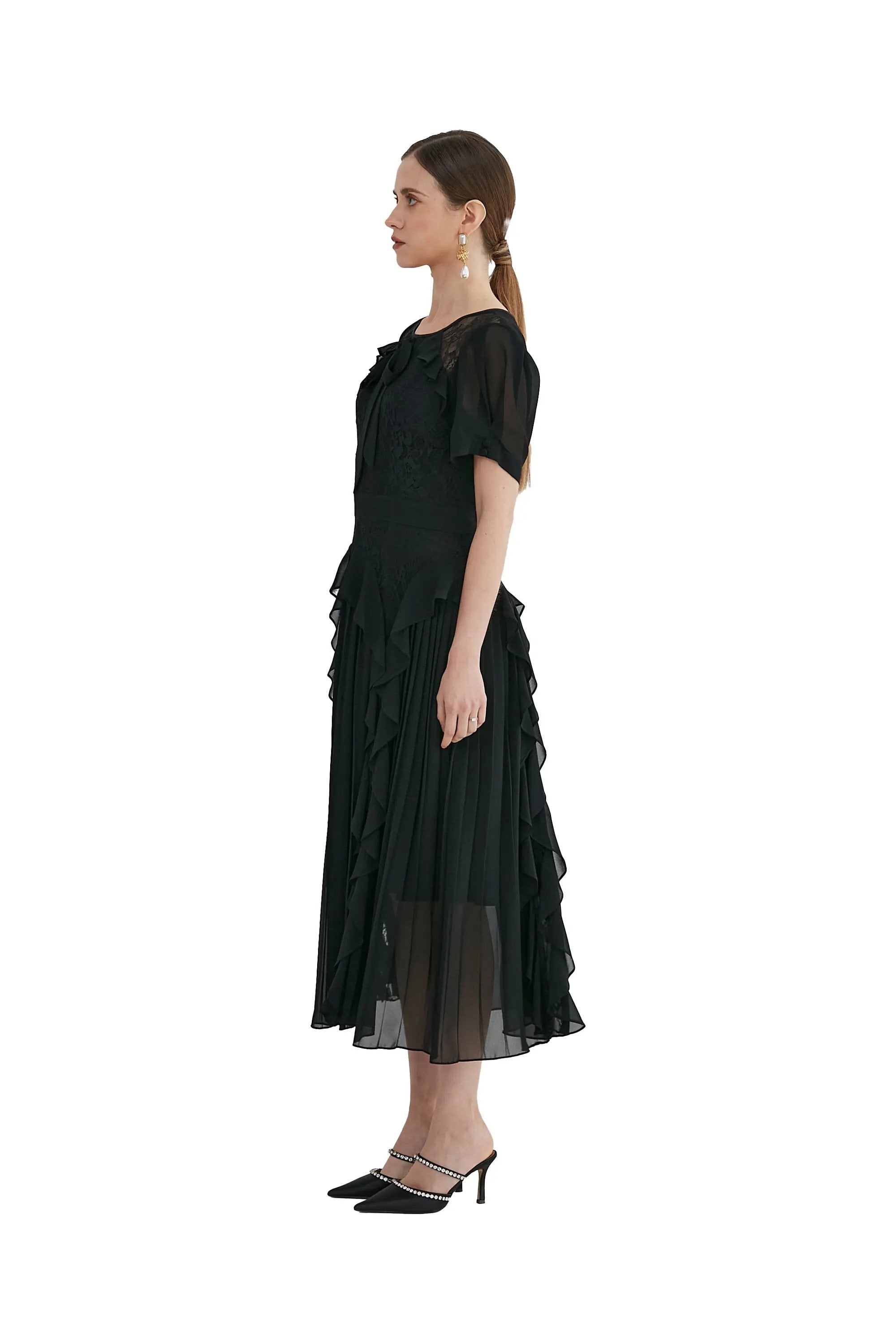 Ladies Summer Elegant Intellectual Round Neck Ruffle Dress ULA